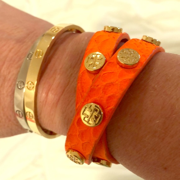 Tory Burch Jewelry - Orange leather Tory Burch bracelet double wrap
